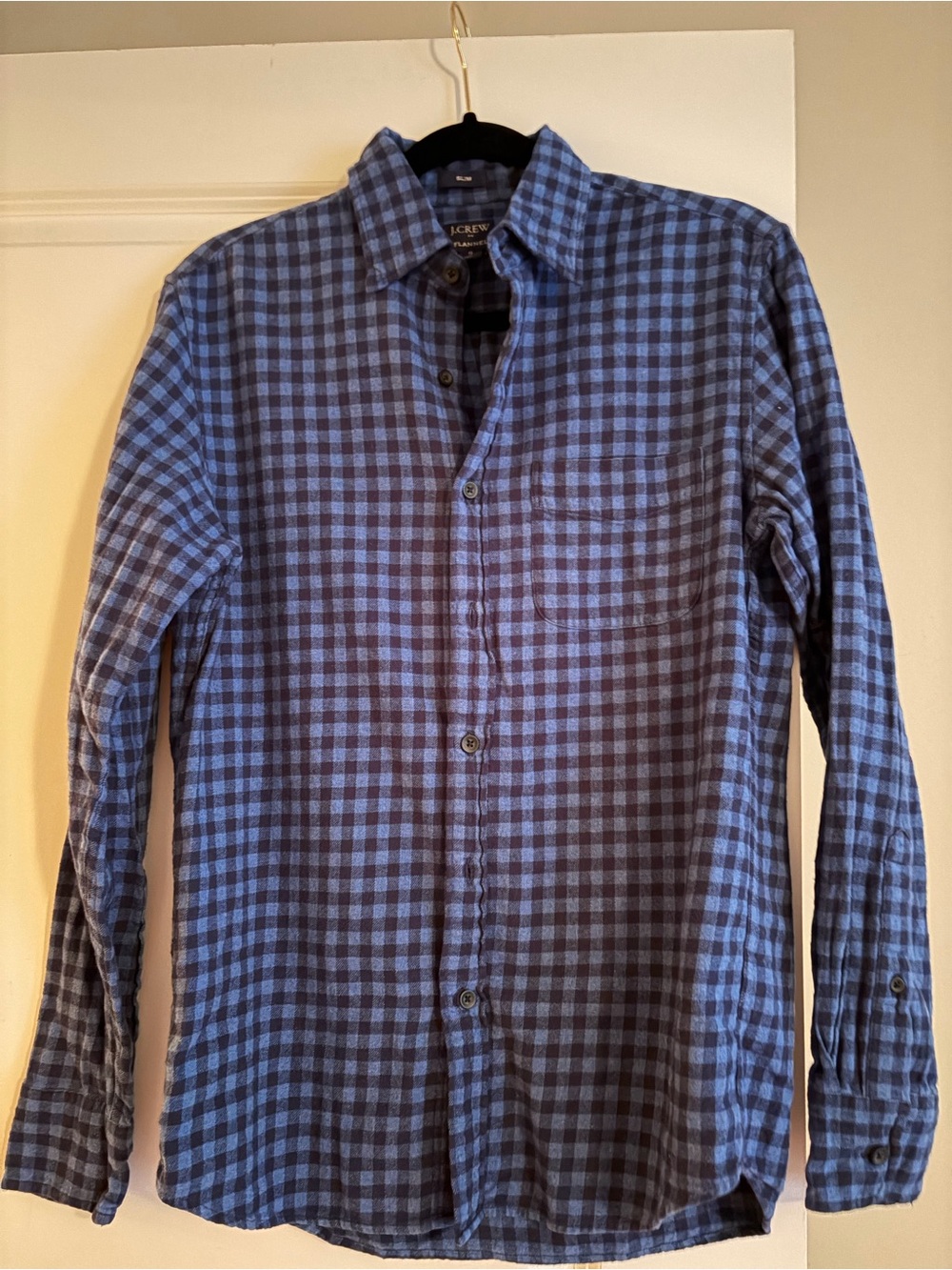 J. Crew Men’s Navy and Light Blue Check Button-Down Shirt